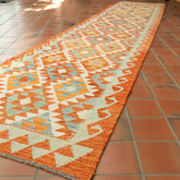 Handmade Afghan Kilim extra long runner - 309731