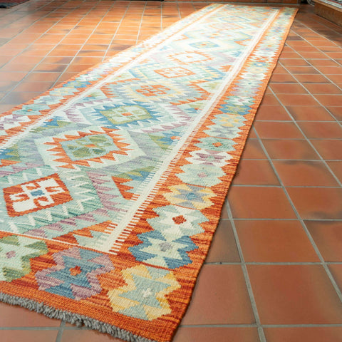 Handmade Afghan Kilim extra long runner - 309733
