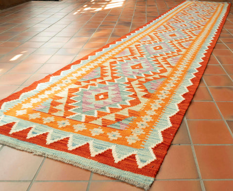 Handmade Afghan Kilim extra long runner - 309737
