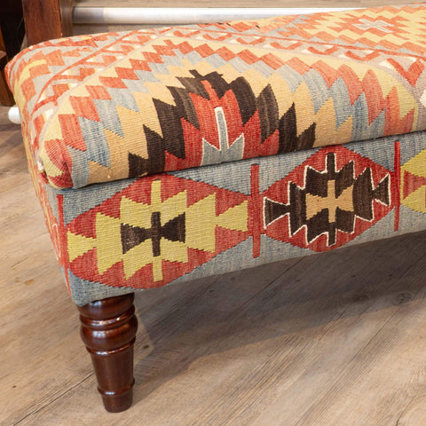 Turkish Kilim covered ottoman - 309828B