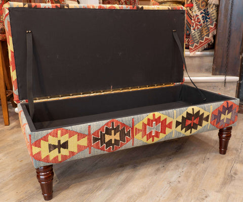 Turkish Kilim covered ottoman - 309828B