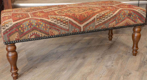 Turkish kilim covered bench stool - 309829a