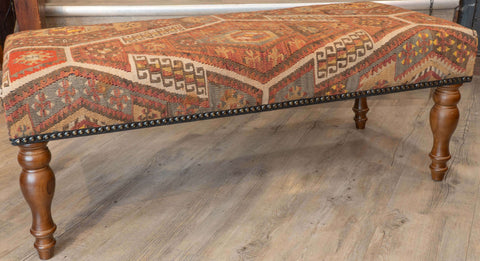 Turkish kilim covered bench stool - 309829b