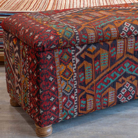 Antique Kilim covered blanket chest - 310393-A