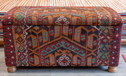 Antique Kilim covered blanket chest - 310393-A
