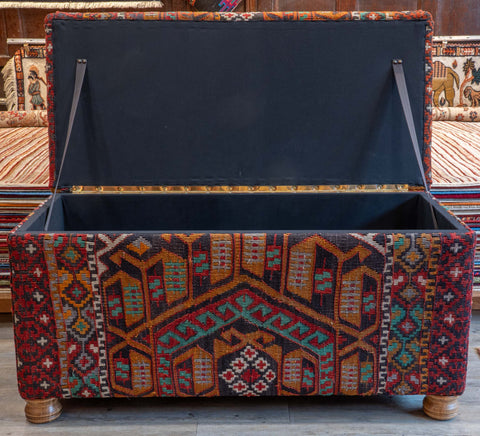 Antique Kilim covered blanket chest - 310393-A