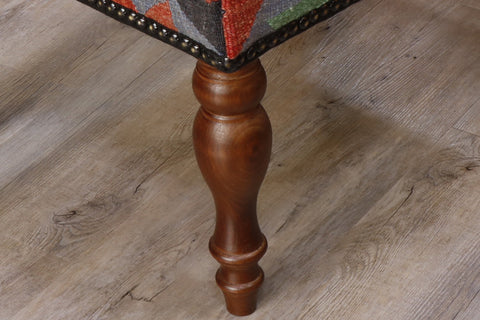 Medium handmade Turkish kilim covered stool - 308594